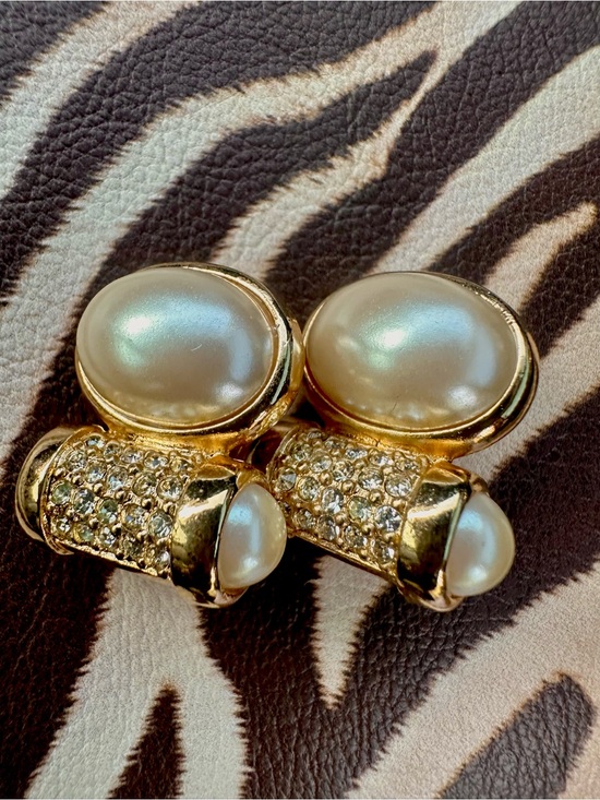 Jewelry - Gold Pearl & Crystal Clip-On Earrings - Elegant Faux Pearl Accent